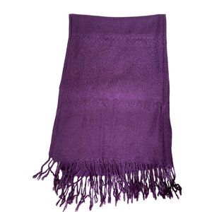 Silk and Cashmere Paisley Print Fringe Long Wrap Scarf Shawl Purple